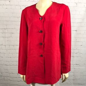 Dana Buchman Red Silk top mother Pearl Buttons EUC